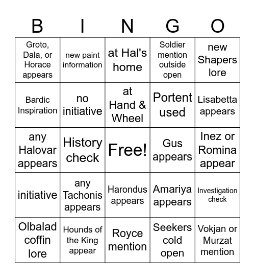 I Should've Come Up With A Mask Pun Title By Now [Critical Role 4.21] Bingo Card