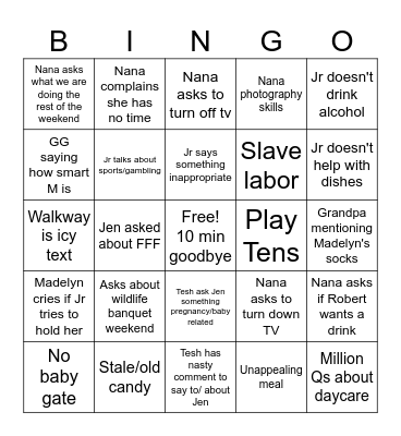 Easter Weekend Bingo Card
