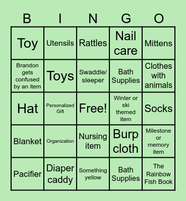 Baby Shower Gift Bingo Card
