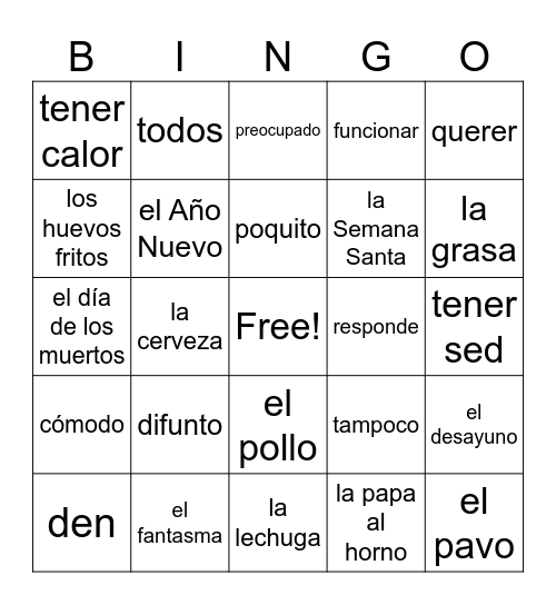 Unit 5 Bingo Card