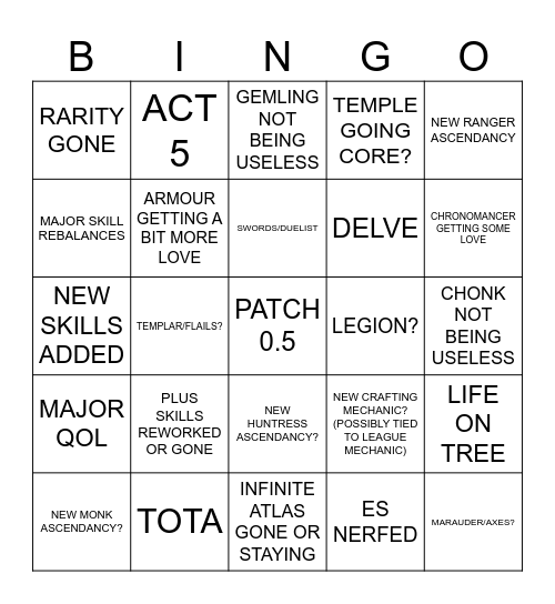 PATCH 0.5 Bingo Card