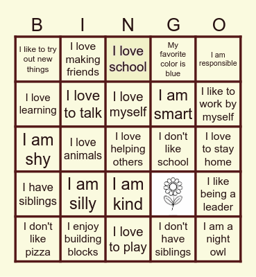 My Personality Traits Bingo Card