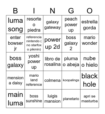 mario Bingo Card