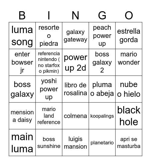 mario Bingo Card