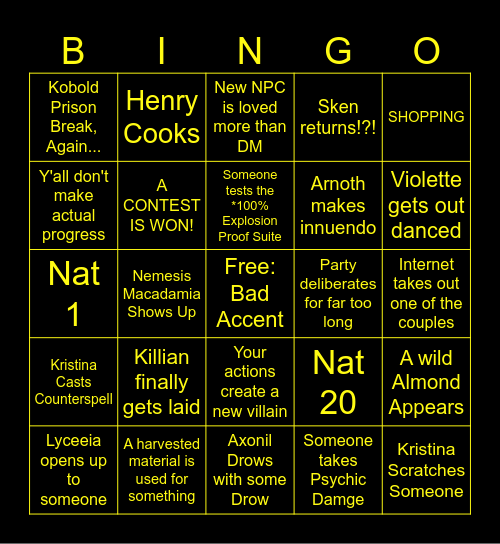 Session 11 Bingo Sheet Bingo Card
