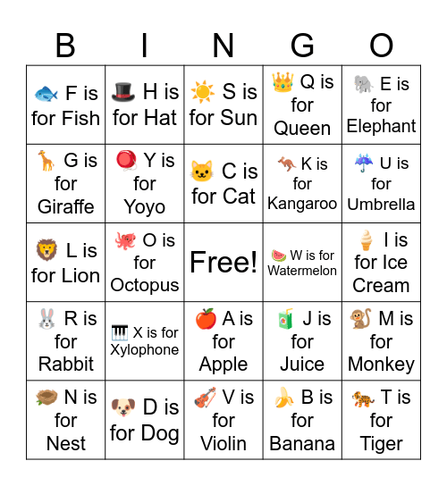 Alphabets Bingo Card