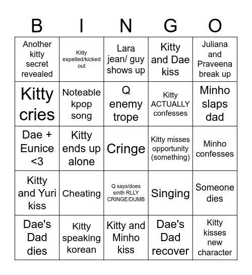 XO KITTY season 3 Bingo Card
