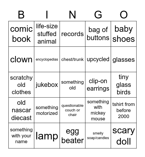 Antique Mall Bingo Card