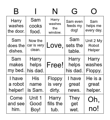 50-word  Reading Unit 1, 2 Bingo Card