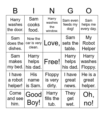 50-word  Reading Unit 1, 2 Bingo Card