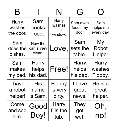50-word  Reading Unit 1, 2 Bingo Card