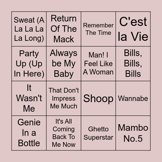 90's Hits Bingo Card
