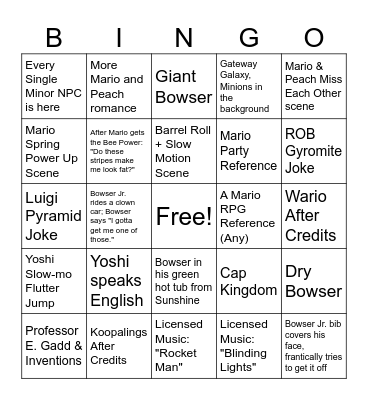 Super Mario Galaxy Bingo Card