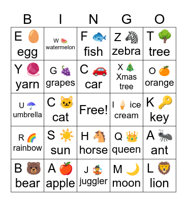 A-Z Bingo Card