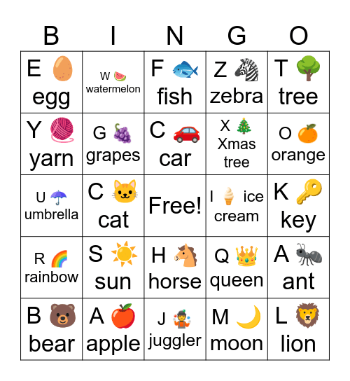 A-Z Bingo Card