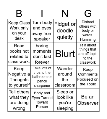 Tolerating the Boring Moments Bingo Card