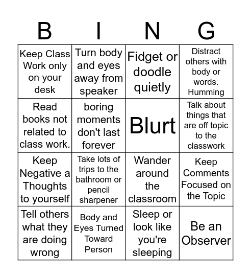 Tolerating the Boring Moments Bingo Card