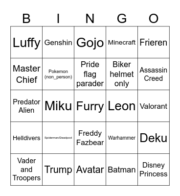 Armageddon Bingo Card