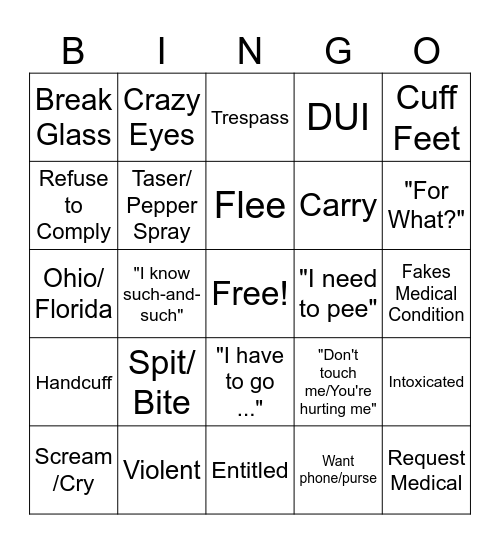 Karen Vs Cops Bingo Card