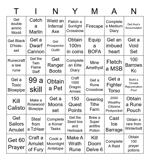 Tiny Trio Trial Bingo Card