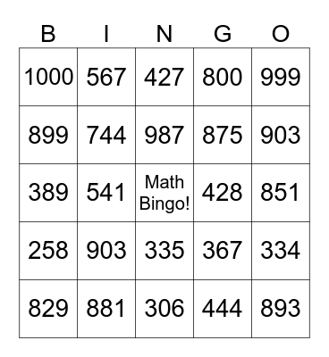 Math Bingo Card