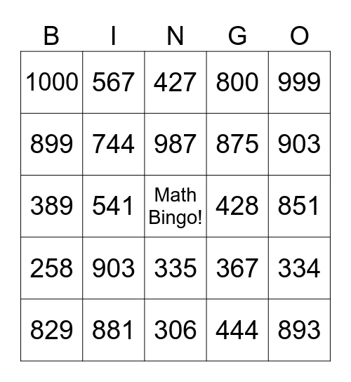Math Bingo Card