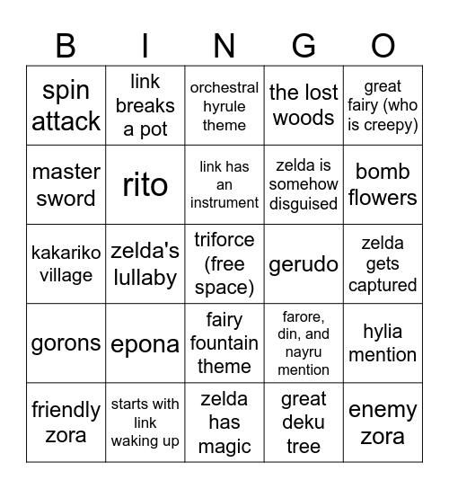 zelda movie trailer Bingo Card