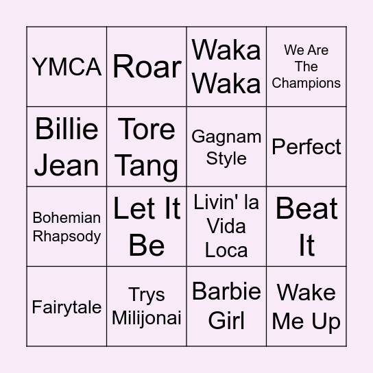 Wedding Music Bingo Card