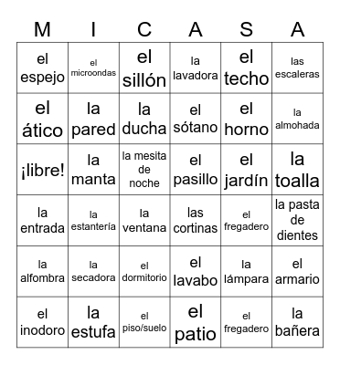 Partes de la casa Bingo Card