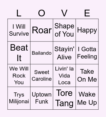 Wedding Music Bingo Card