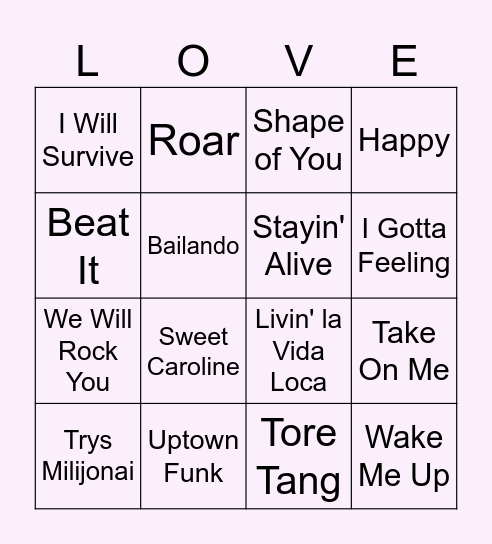 Wedding Music Bingo Card