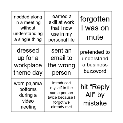 Never Have I Ever... Bingo Card