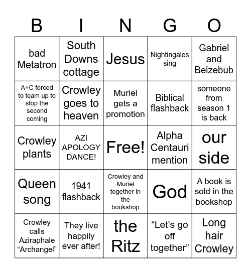 Good Omens 3 Bingo Card