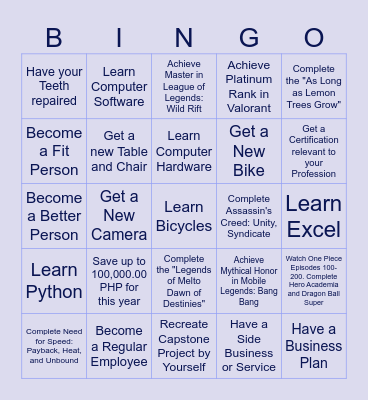 Year 2026 Bingo Card
