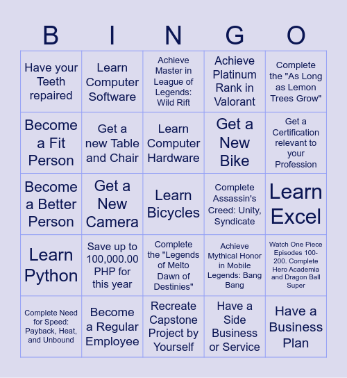 Year 2026 Bingo Card