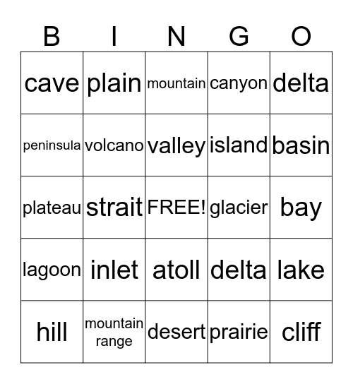 Landforms Bingo Card