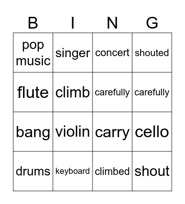 MOVE TO THE MUSIC Bingo Card