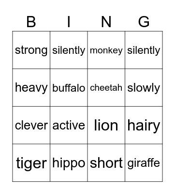 AMAZING SAFARI ANIMALS Bingo Card