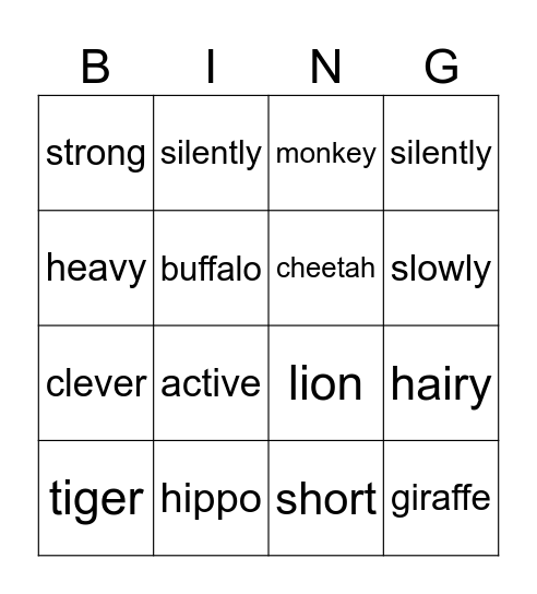AMAZING SAFARI ANIMALS Bingo Card