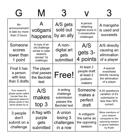 33 vs 34 Bingo Card