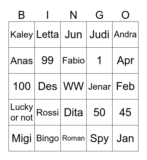 Untitled Bingo Card