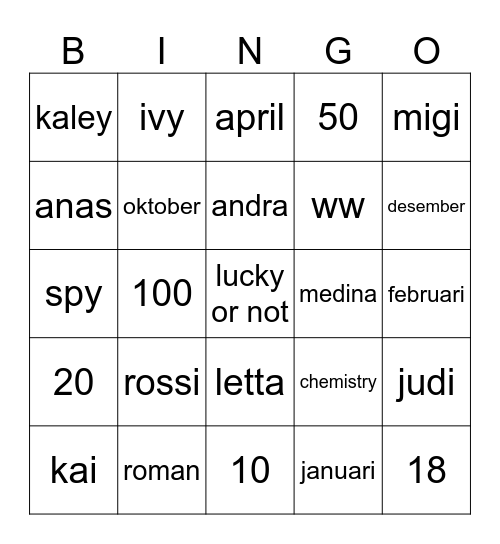 Untitled Bingo Card