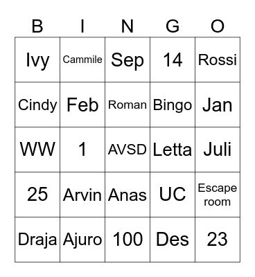 IVY Bingo Card