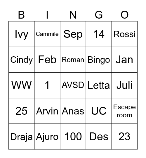 IVY Bingo Card