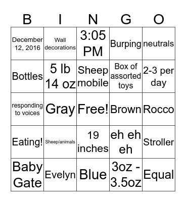 Evelyn Bingo Card