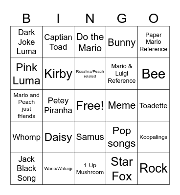 Mario Galaxy Bingo Card
