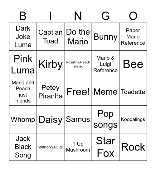 Mario Galaxy Bingo Card