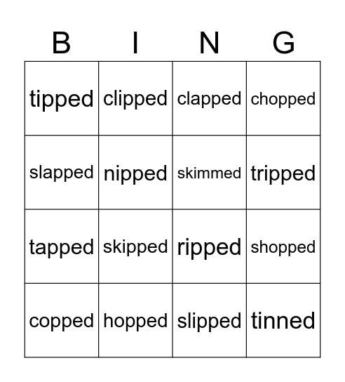 Suffix - Double Consonant -ed Bingo Card