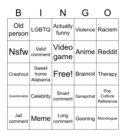 Screenshot out of context Bingo Card