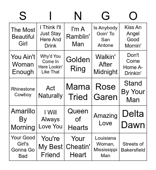 COUNTRY SINGO Bingo Card